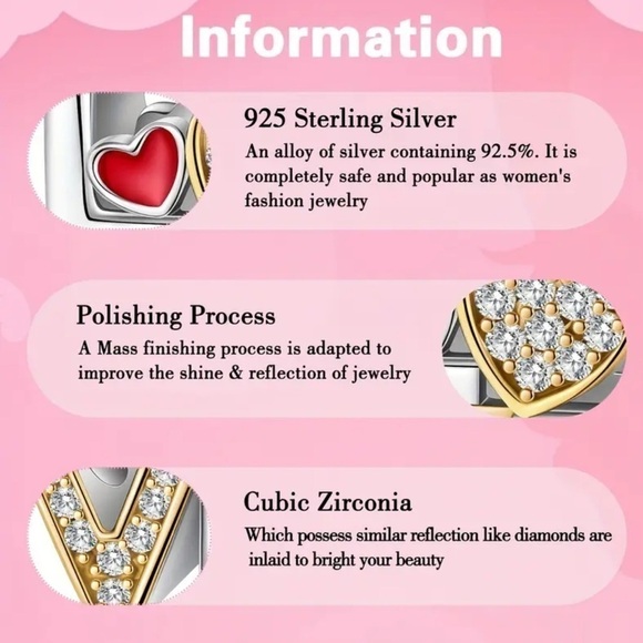 925 Sterling Silver 'LOVE' Charm/Pendant with Red Heart and Zirconia - NWT - Picture 5 of 6